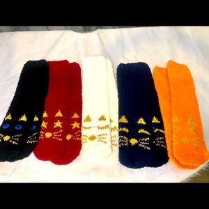 Way Soft Women’s 5 Pack Fuzzy Slipper Cat Kitty Socks New